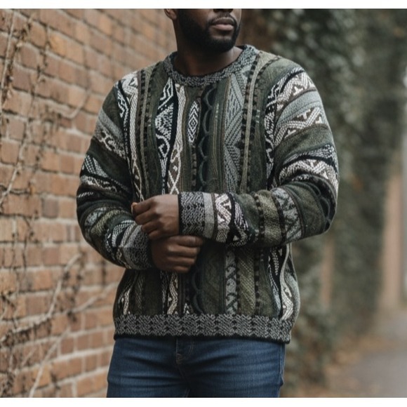 Bachrach Other - Bachrach Knit 3D Textured Sweater Cosby Biggie Style Earth Tones Mens Size Large